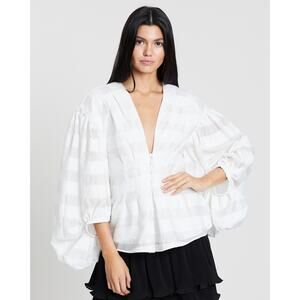 Keepsake The Label White Puff Sleeve Keyhole Design Tope Size 4